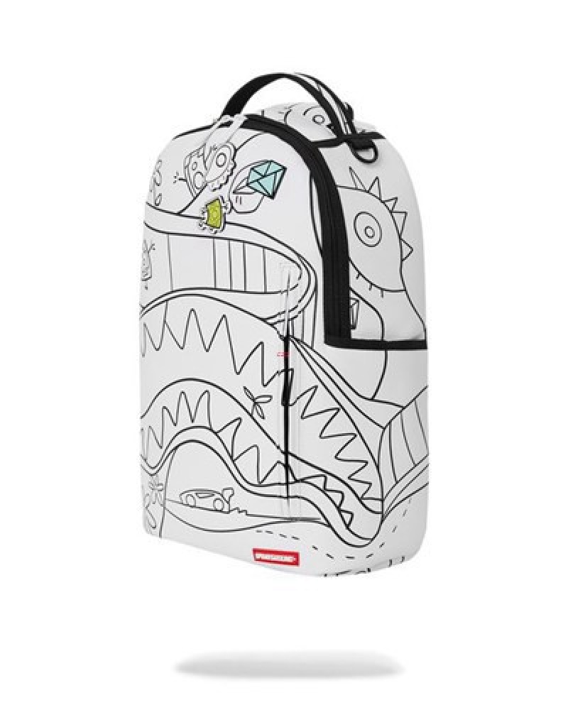 White Sprayground One Liner (Dlxv) Backpacks | 70834-OZPU