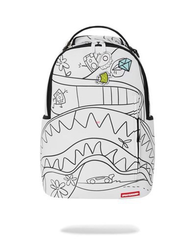 White Sprayground One Liner (Dlxv) Backpacks | 70834-OZPU