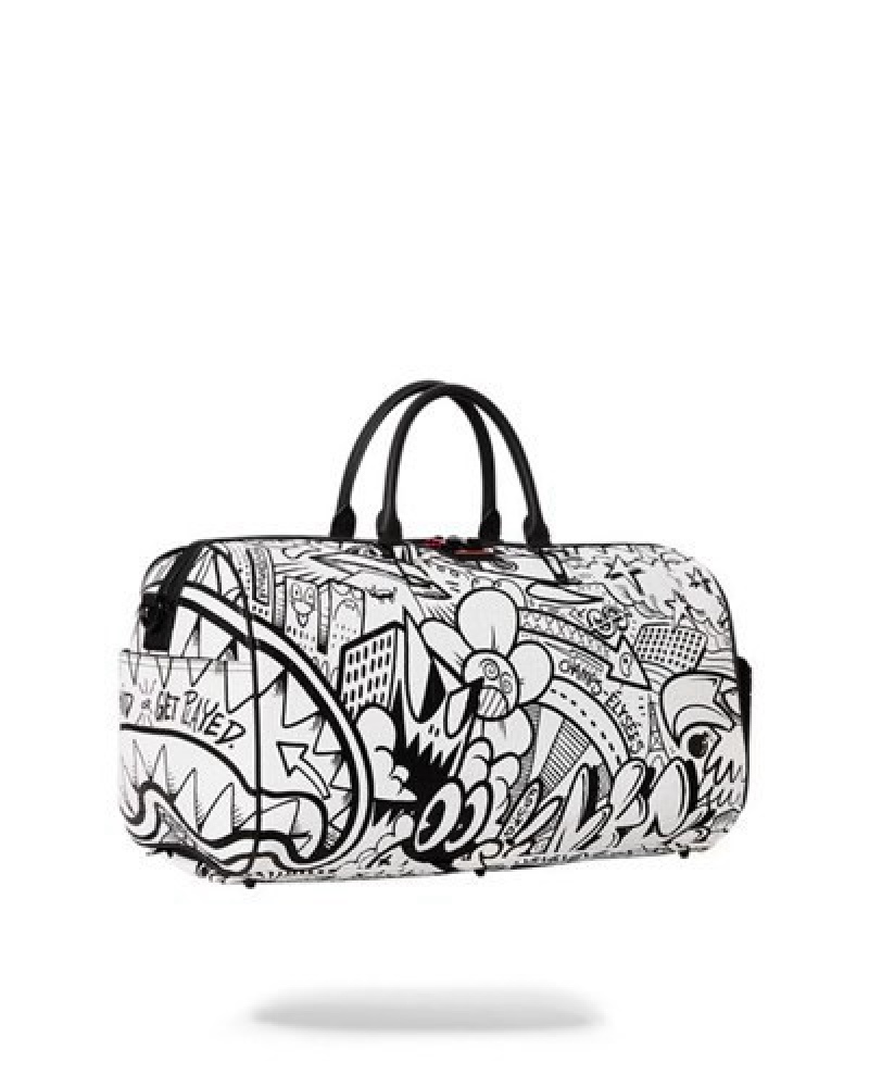 White Sprayground Payday Party Duffle Bags | 51624-GOZN