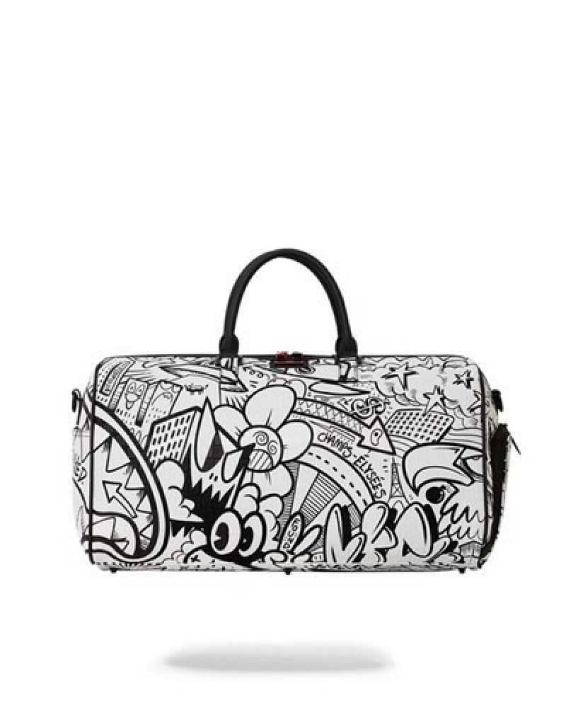 White Sprayground Payday Party Duffle Bags | 51624-GOZN