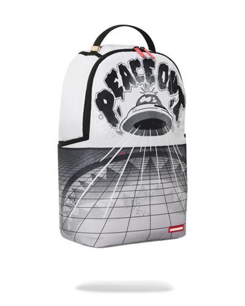 White Sprayground Peace Out Backpacks | 32960-LGCJ