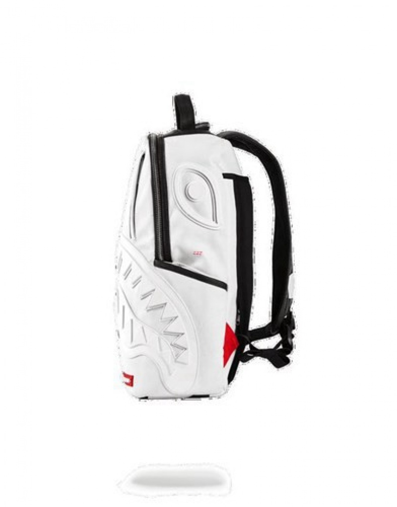 White Sprayground Phantom Rubber Shark Backpacks | 53260-EPAJ