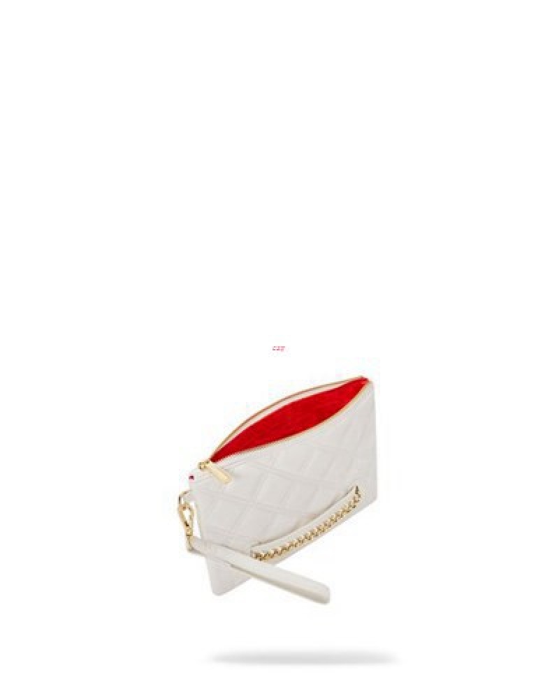 White Sprayground Riviera Le Blanc Gold Chain Shark Crossover Clutch Bag | 41735-RDBV