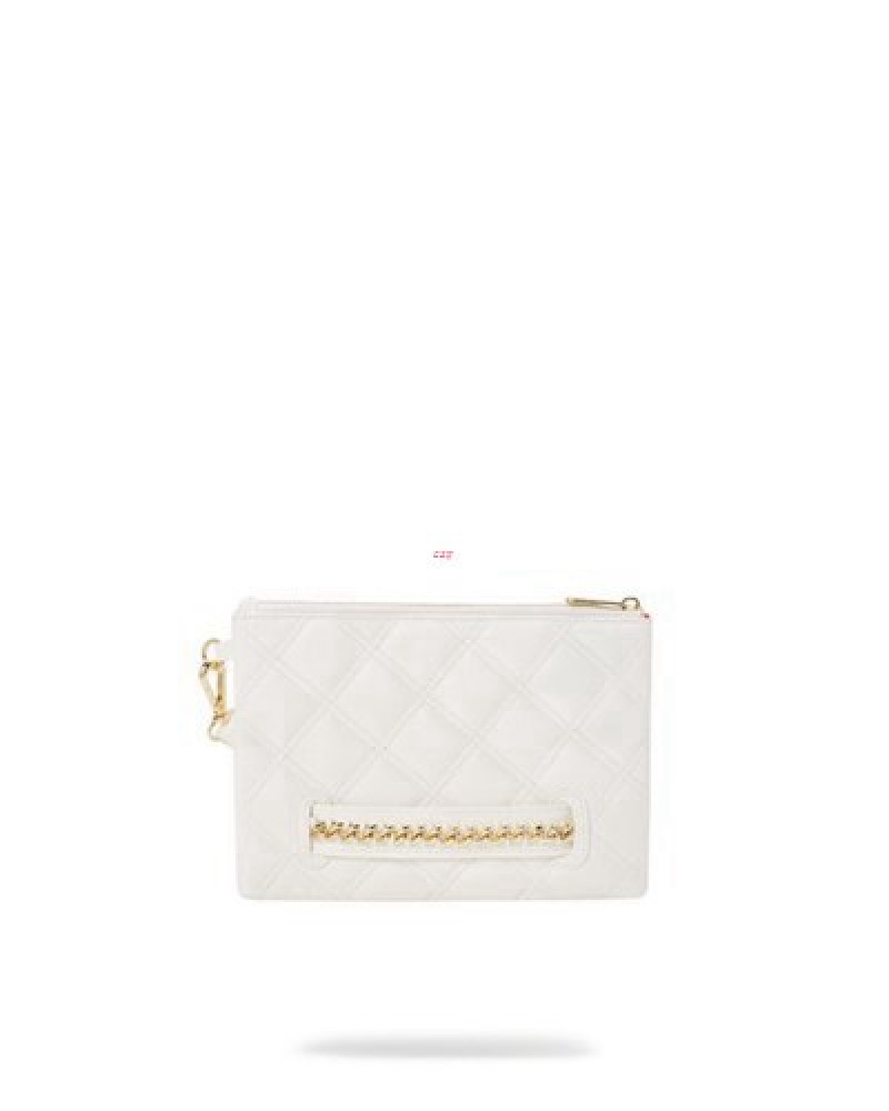 White Sprayground Riviera Le Blanc Gold Chain Shark Crossover Clutch Bag | 41735-RDBV