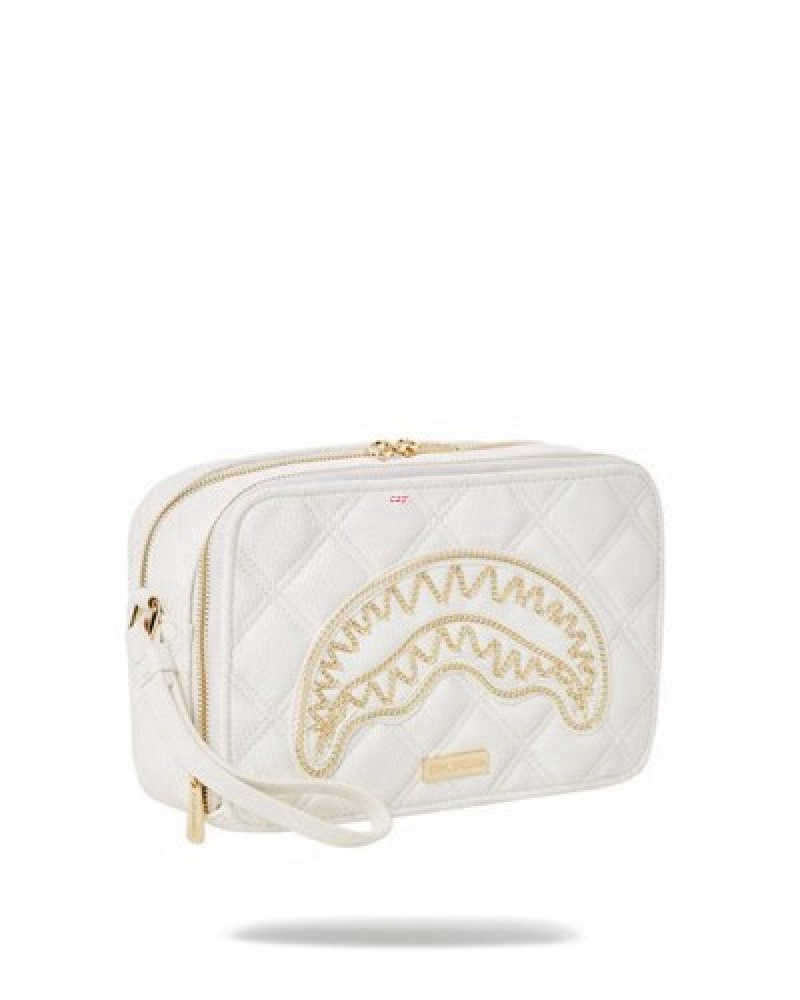 White Sprayground Riviera Le Blanc Gold Chain Shark Bags | 29371-FWPE