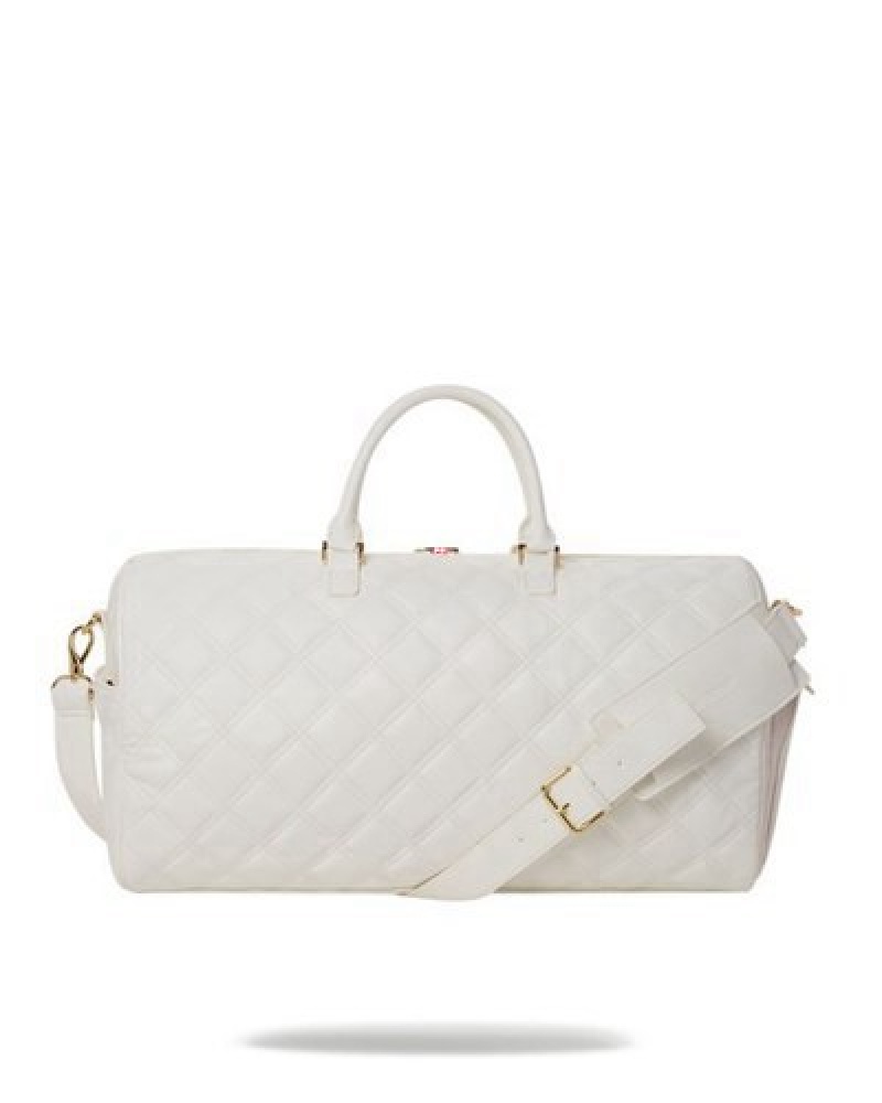 White Sprayground Riviera Le Blanc Gold Chain Shark Duffle Bags | 21490-UTHM