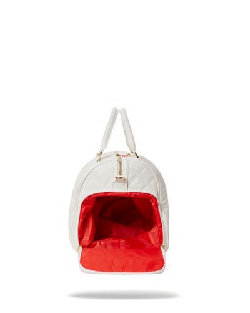 White Sprayground Riviera Le Blanc Gold Chain Shark Duffle Bags | 21490-UTHM