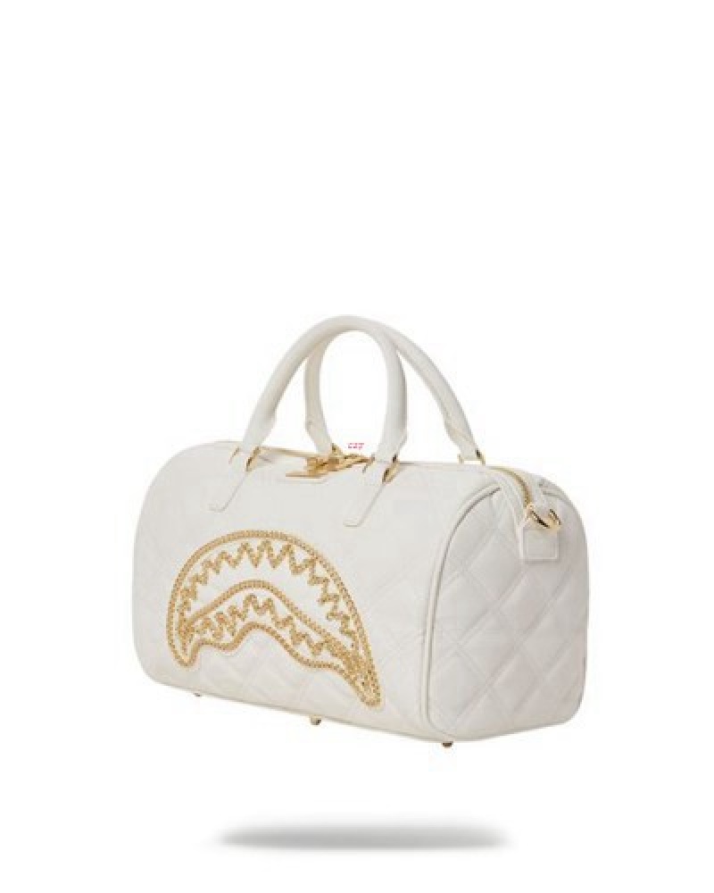 White Sprayground Riviera Le Blanc Gold Chain Shark Mini Duffle Bags | 50691-GJFR