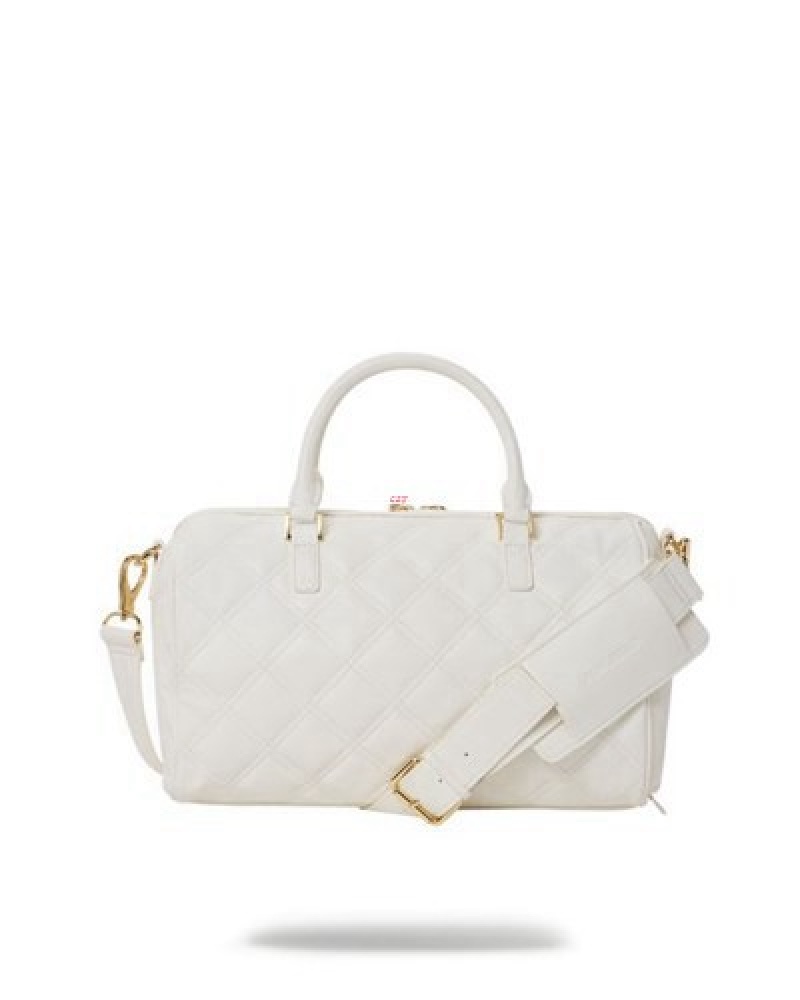 White Sprayground Riviera Le Blanc Gold Chain Shark Mini Duffle Bags | 50691-GJFR