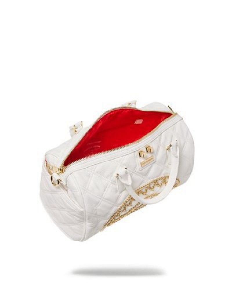 White Sprayground Riviera Le Blanc Gold Chain Shark Mini Duffle Bags | 50691-GJFR