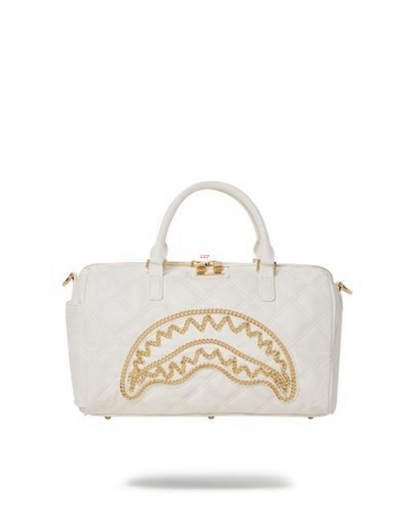 White Sprayground Riviera Le Blanc Gold Chain Shark Mini Duffle Bags | 50691-GJFR