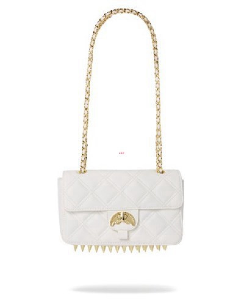 White Sprayground Riviera Le Blanc Gold Chain Shark Handbag | 49082-RVCT