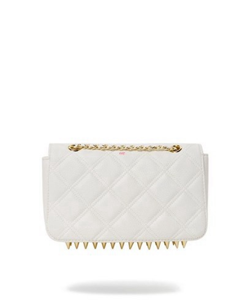 White Sprayground Riviera Le Blanc Gold Chain Shark Handbag | 49082-RVCT