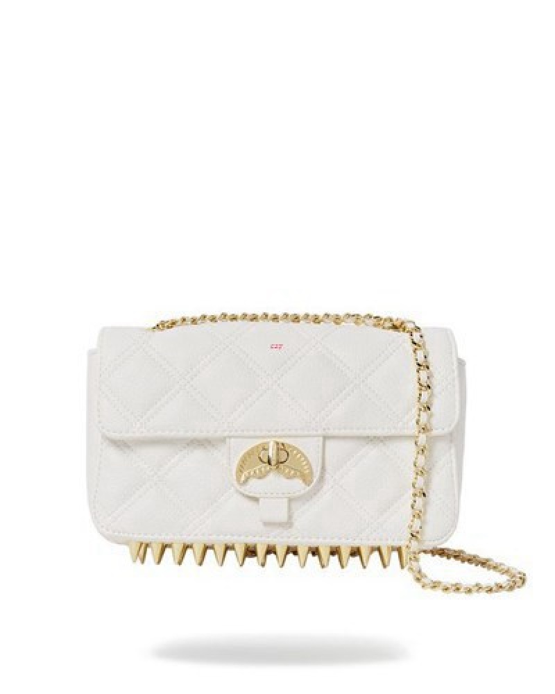 White Sprayground Riviera Le Blanc Gold Chain Shark Handbag | 49082-RVCT