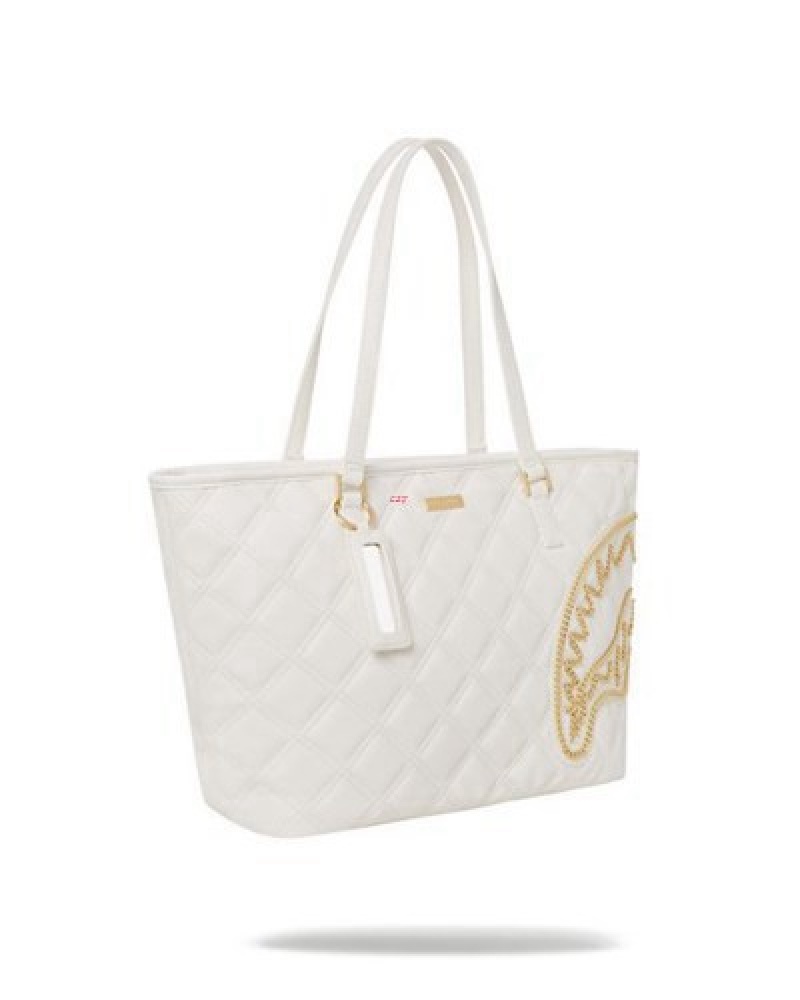 White Sprayground Riviera Le Blanc Gold Chain Shark Handbag | 10856-FHXE