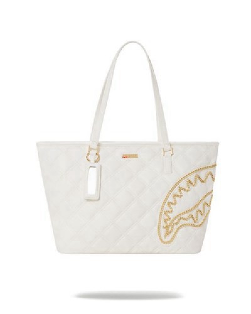 White Sprayground Riviera Le Blanc Gold Chain Shark Handbag | 10856-FHXE