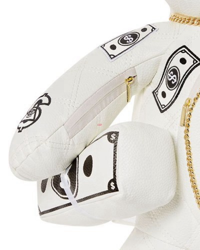 White Sprayground Riviera Le Blanc Gold Chain Moneybear Teddybear Backpacks | 26398-YNOI