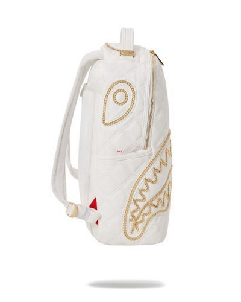 White Sprayground Riviera Le Blanc Gold Chain Shark (Dlxv) Backpacks | 98405-RWKU