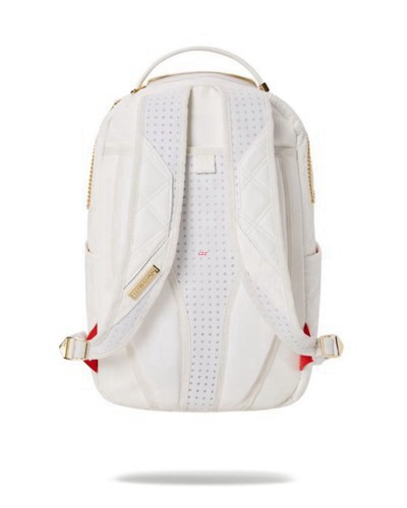 White Sprayground Riviera Le Blanc Gold Chain Shark (Dlxv) Backpacks | 98405-RWKU