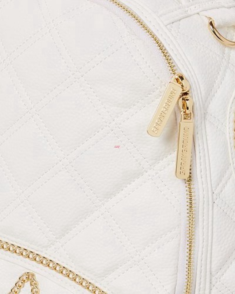 White Sprayground Riviera Le Blanc Gold Chain Shark (Dlxv) Backpacks | 98405-RWKU