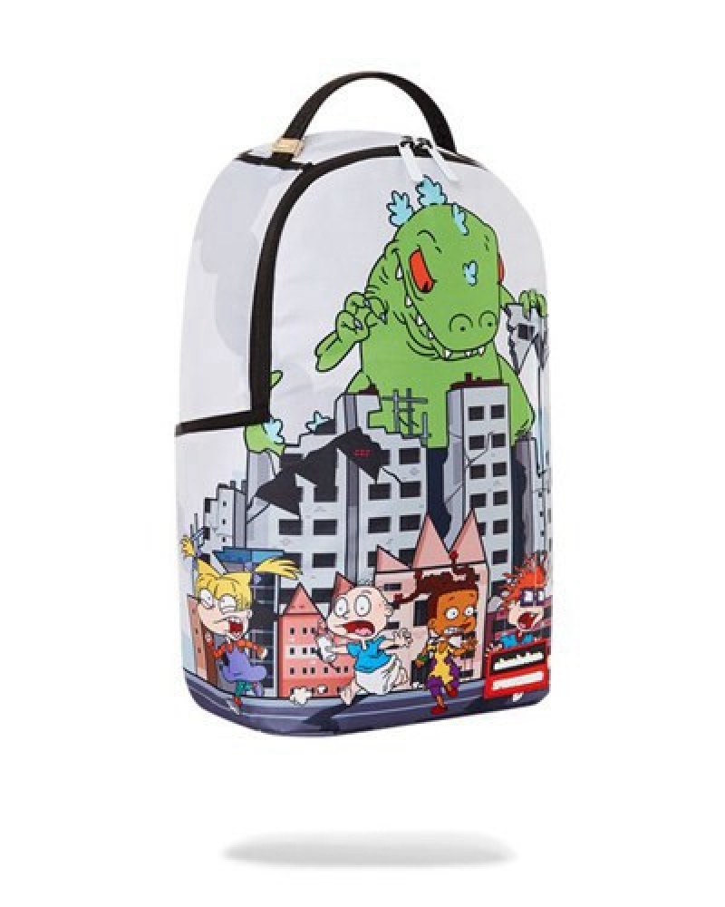 White Sprayground Rugrats Reptar City Smash Backpacks | 16073-CVOH