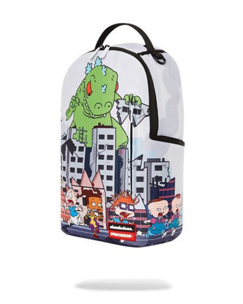 White Sprayground Rugrats Reptar City Smash Backpacks | 16073-CVOH