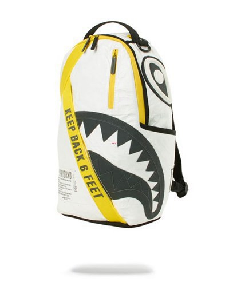 White Sprayground Sg95 Keep Back!Pack Tyvek 3m Shark Backpacks | 82739-TWDY