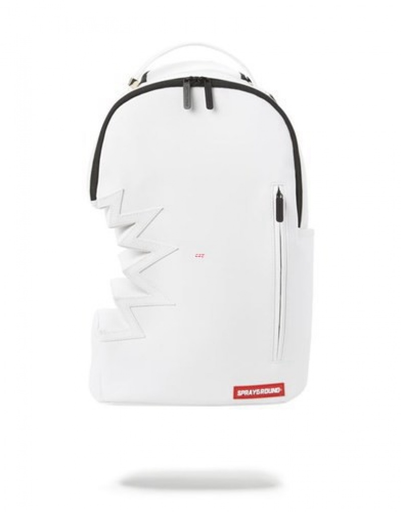 White Sprayground Shark Bite Backpacks | 24196-RFQH