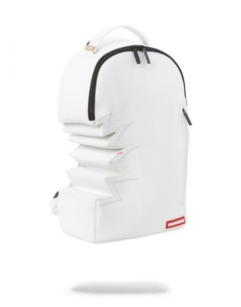 White Sprayground Shark Bite Backpacks | 24196-RFQH