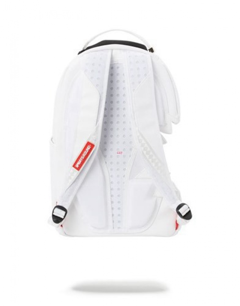 White Sprayground Shark Bite Backpacks | 24196-RFQH