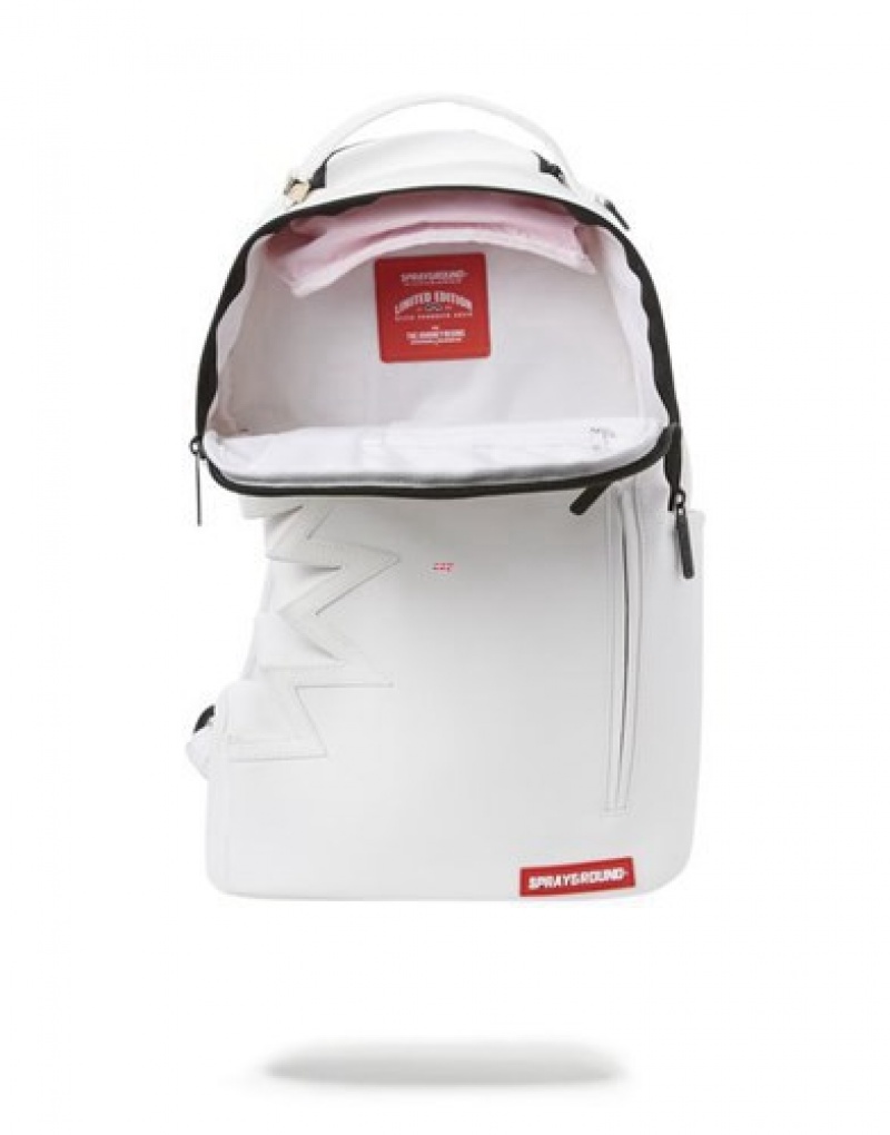 White Sprayground Shark Bite Backpacks | 24196-RFQH