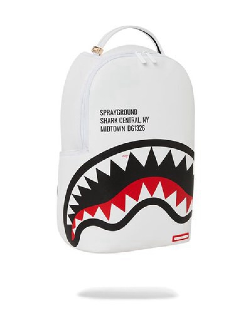 White Sprayground Shark Central (Dlxv) Backpacks | 86041-LRQK