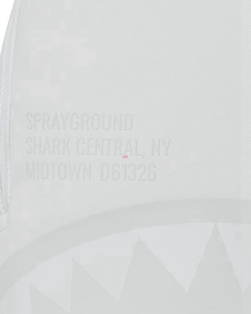 White Sprayground Shark Central (Dlxv) Backpacks | 03695-KPXN