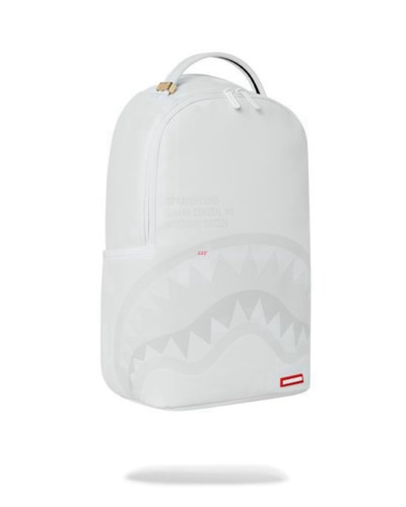 White Sprayground Shark Central (Dlxv) Backpacks | 03695-KPXN