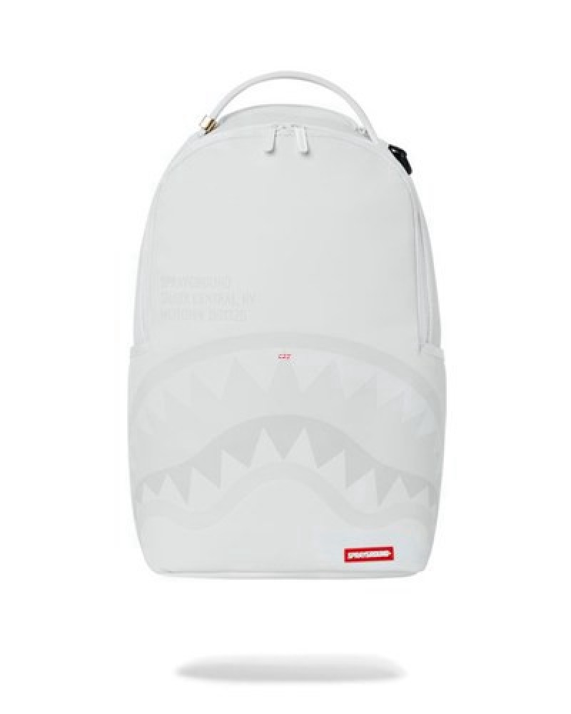 White Sprayground Shark Central (Dlxv) Backpacks | 03695-KPXN