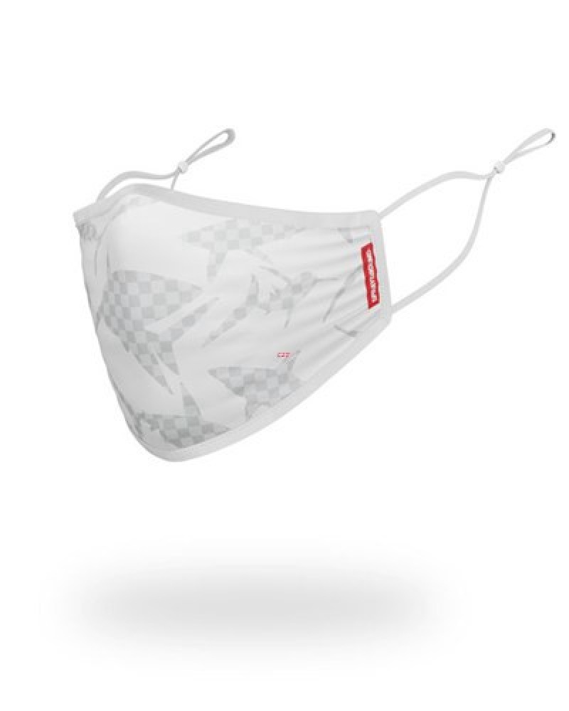 White Sprayground Shark Check Face Masks | 54760-PFZQ