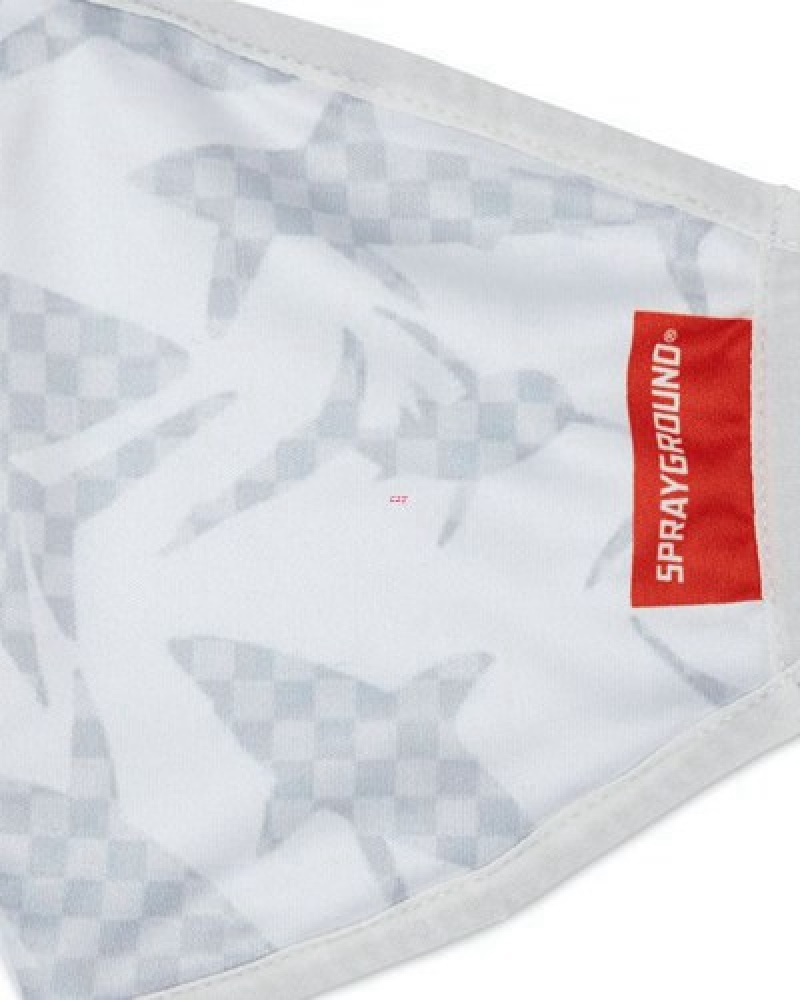 White Sprayground Shark Check Face Masks | 54760-PFZQ