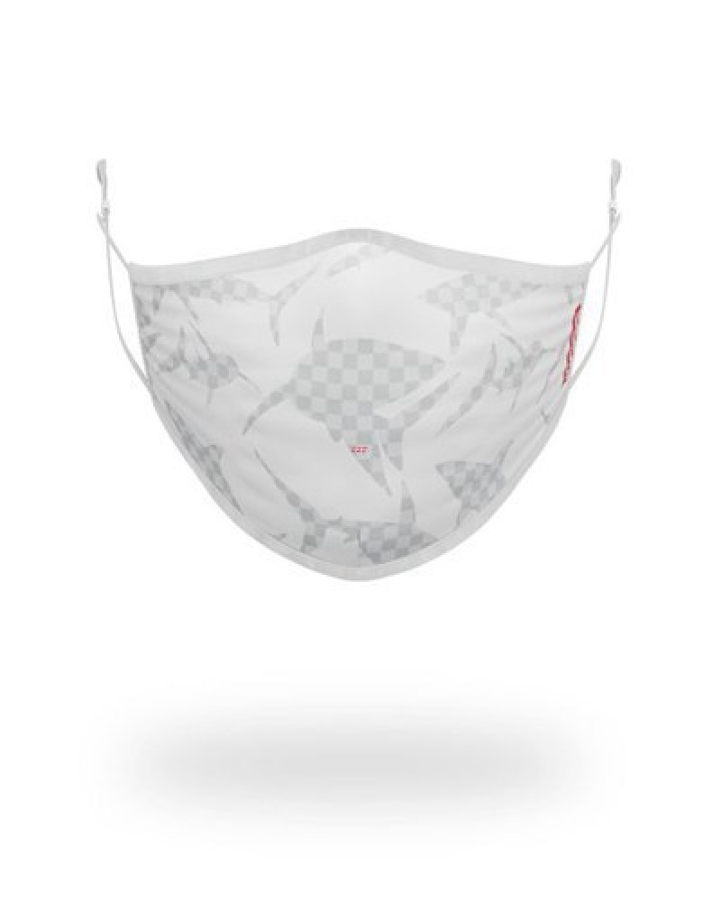 White Sprayground Shark Check Face Masks | 54760-PFZQ