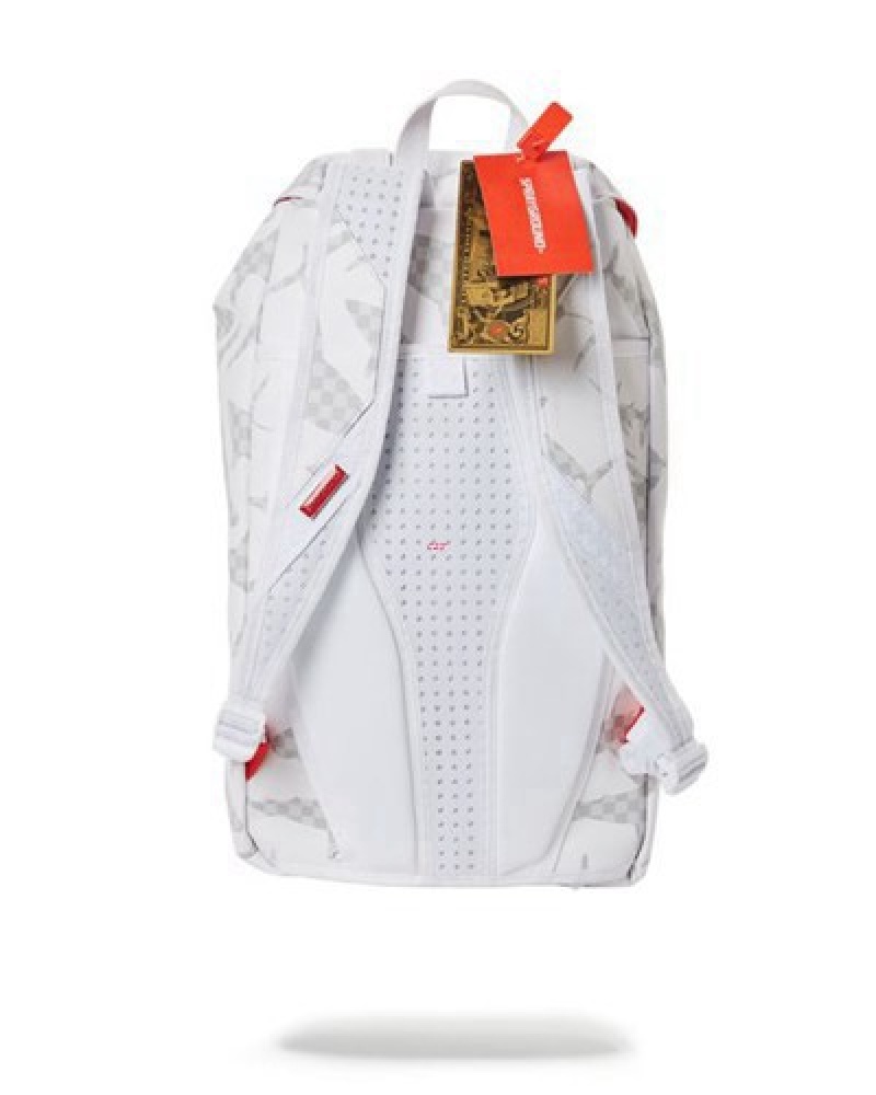 White Sprayground Shark Check Hills Backpacks | 50827-FBOJ