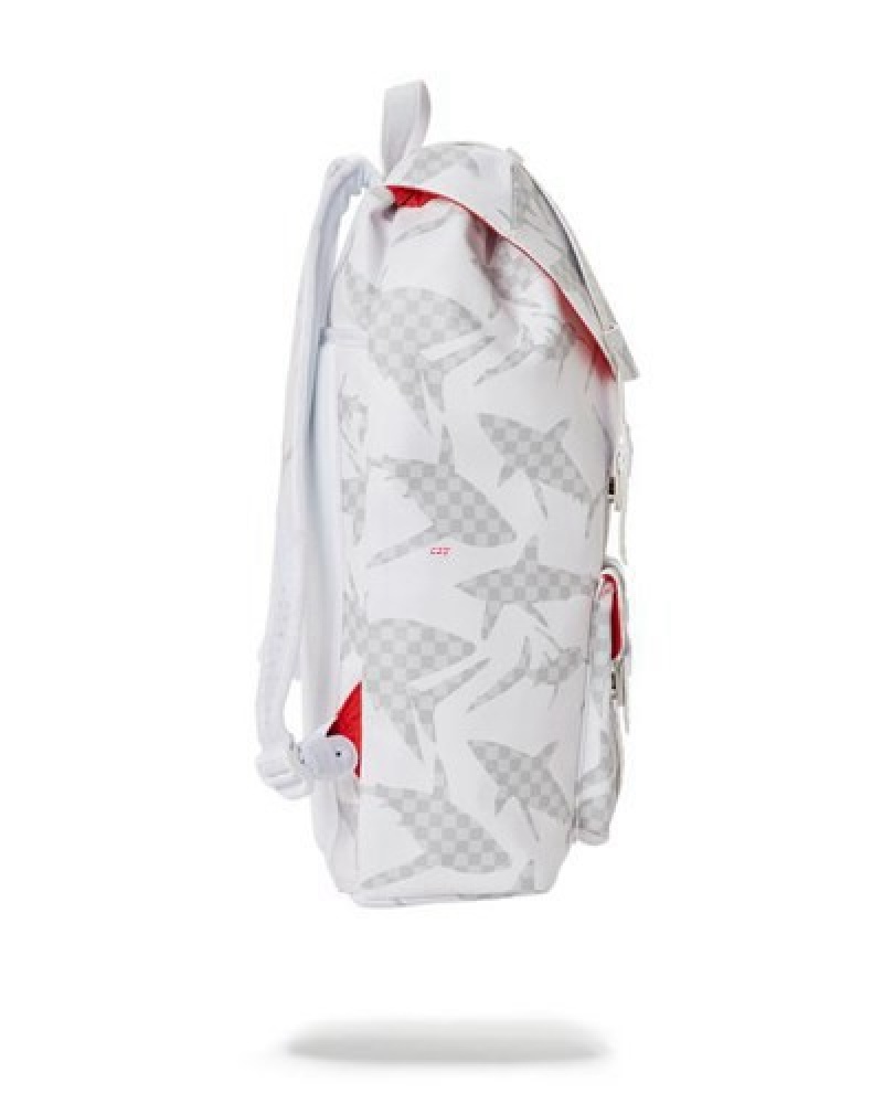 White Sprayground Shark Check Hills Backpacks | 50827-FBOJ