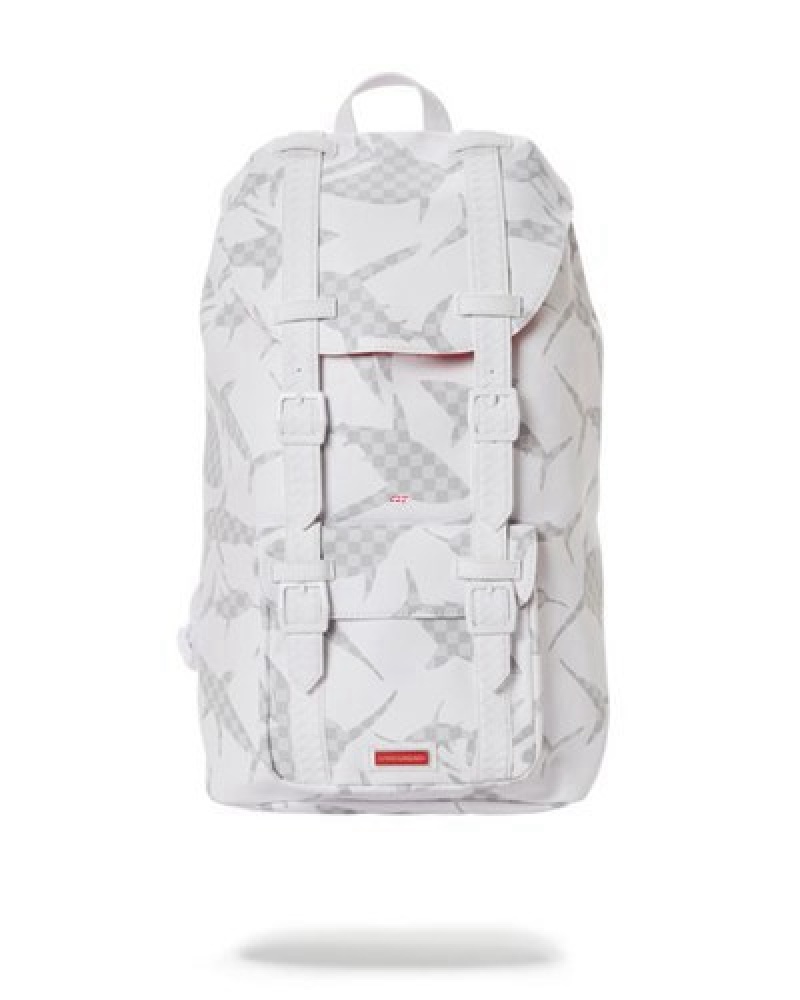 White Sprayground Shark Check Hills Backpacks | 50827-FBOJ