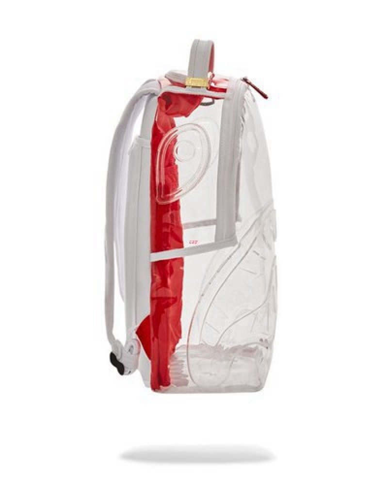 White Sprayground Sharks In Paris Clarity Backpacks | 92871-CZRF