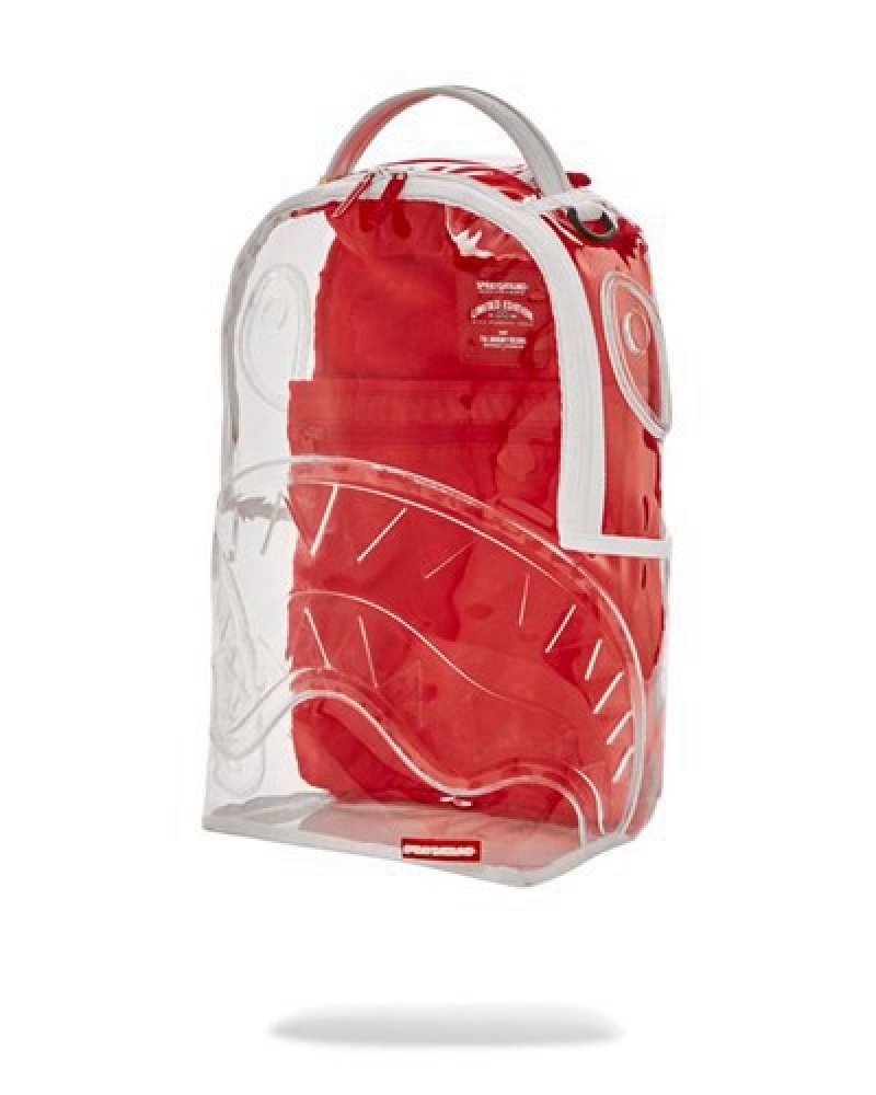 White Sprayground Sharks In Paris Clarity Backpacks | 92871-CZRF