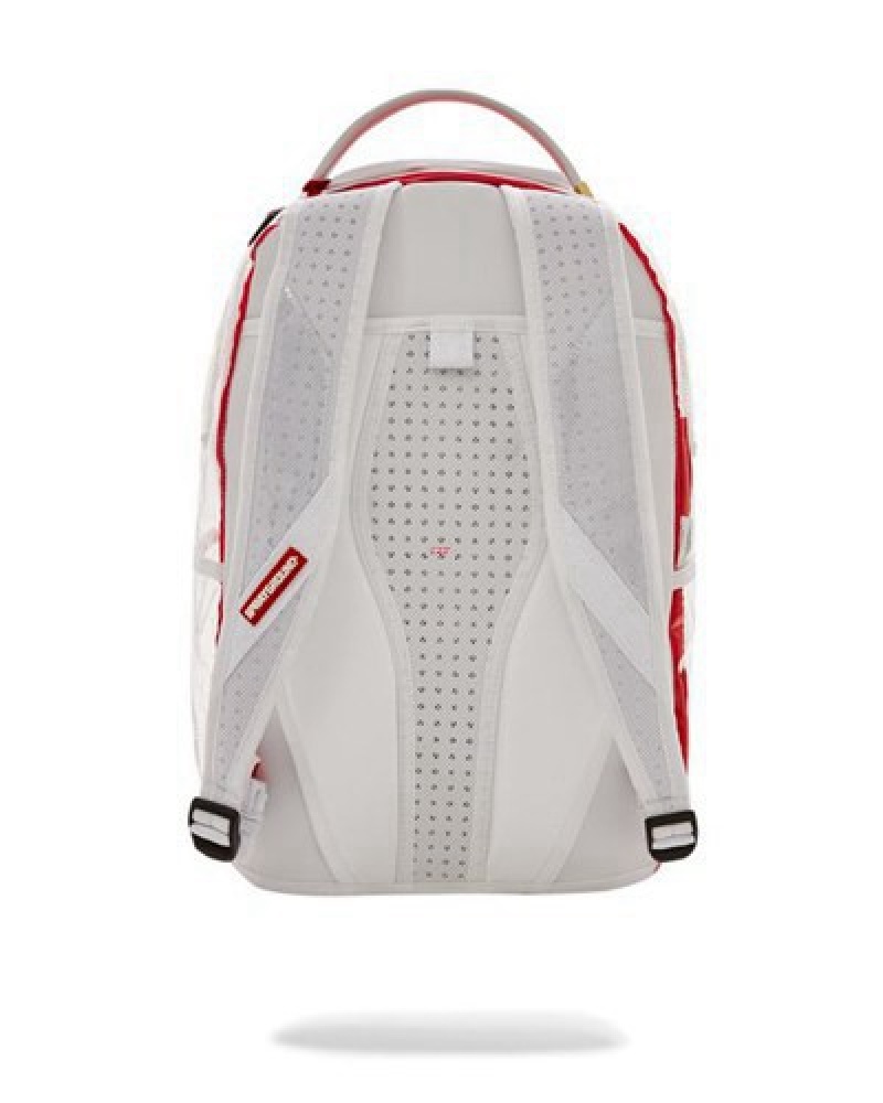 White Sprayground Sharks In Paris Clarity Backpacks | 92871-CZRF