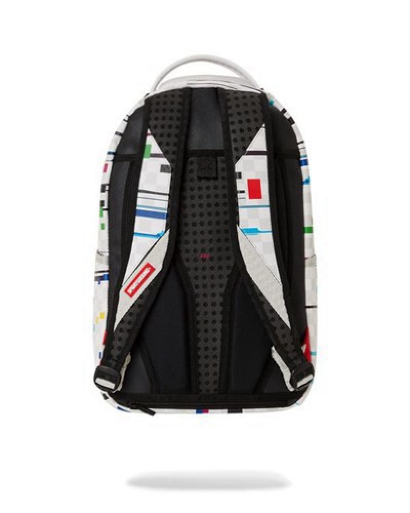 White Sprayground Sharks In Paris Glitch Rider (Dlxv) Backpacks | 08145-JKED