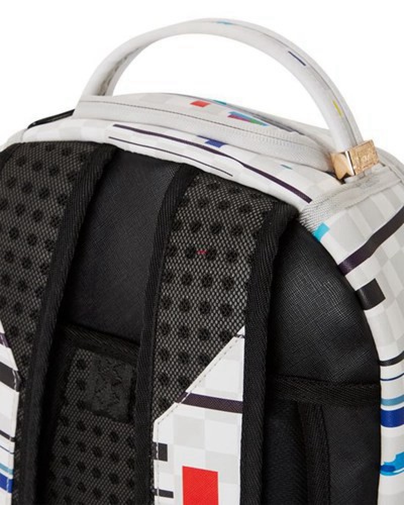 White Sprayground Sharks In Paris Glitch Rider (Dlxv) Backpacks | 08145-JKED