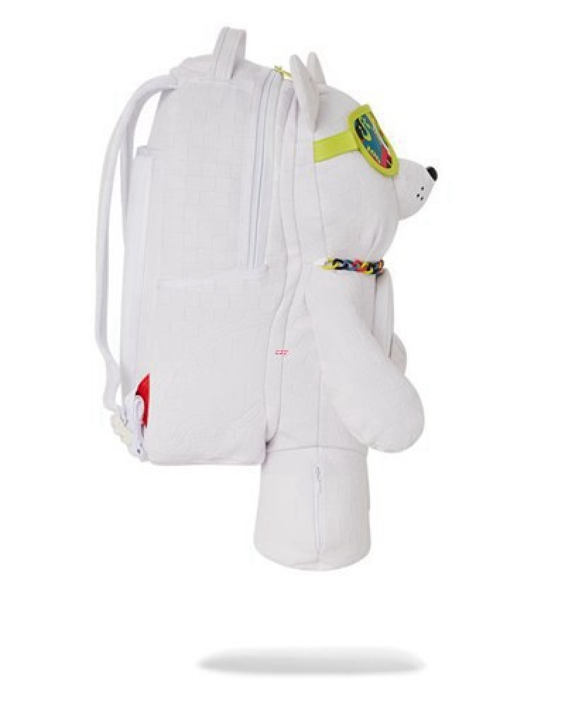 White Sprayground Show Up Show Out Moneybear Teddybear Backpacks | 41307-QWDA