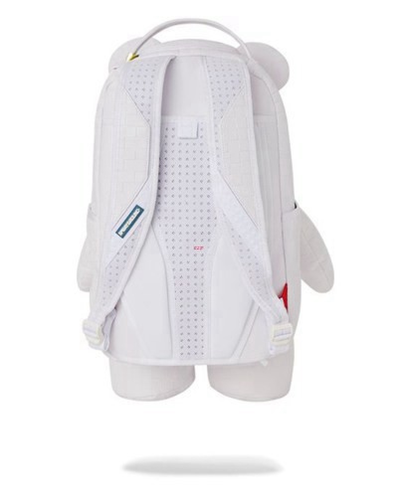 White Sprayground Show Up Show Out Moneybear Teddybear Backpacks | 41307-QWDA