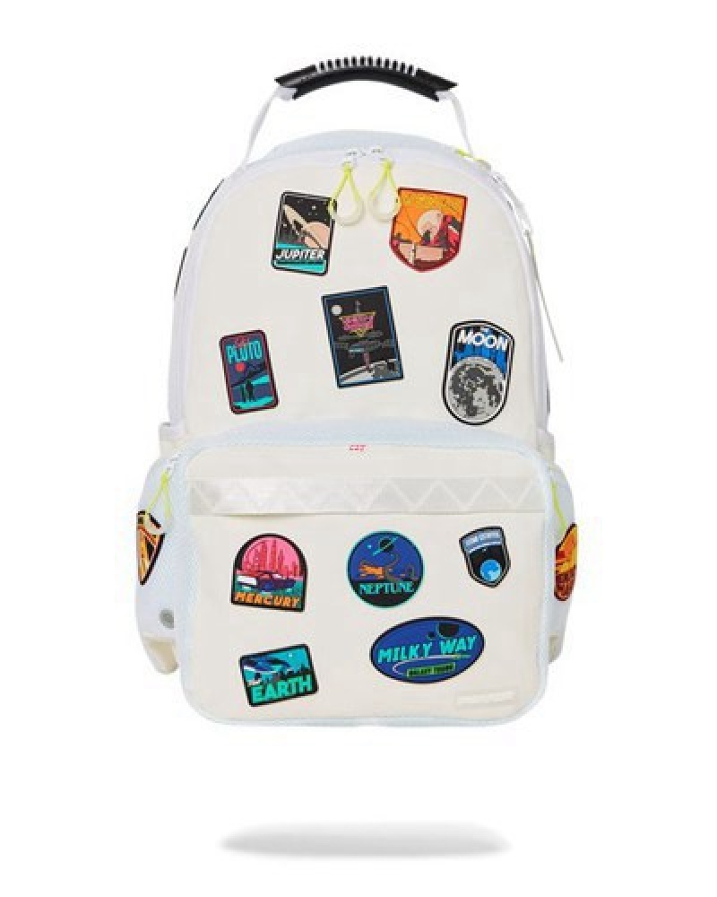 White Sprayground Space Seeker Cargo Backpacks | 42691-IJZC