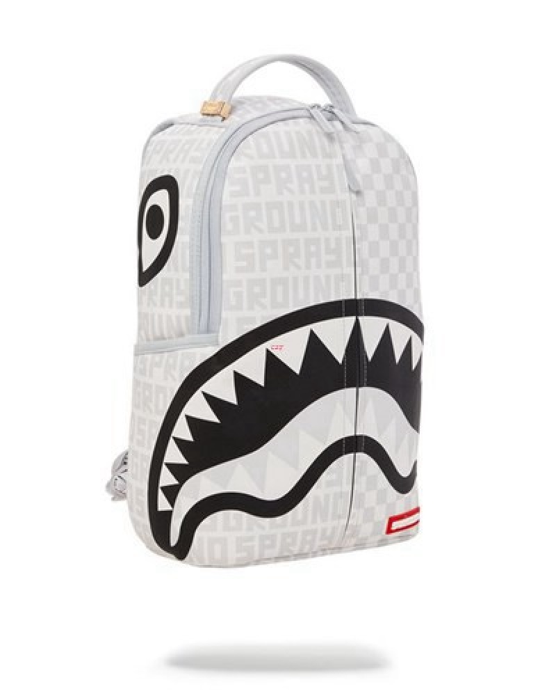 White Sprayground Split The Check (Pearl) (Dlxv) Backpacks | 78624-REVO